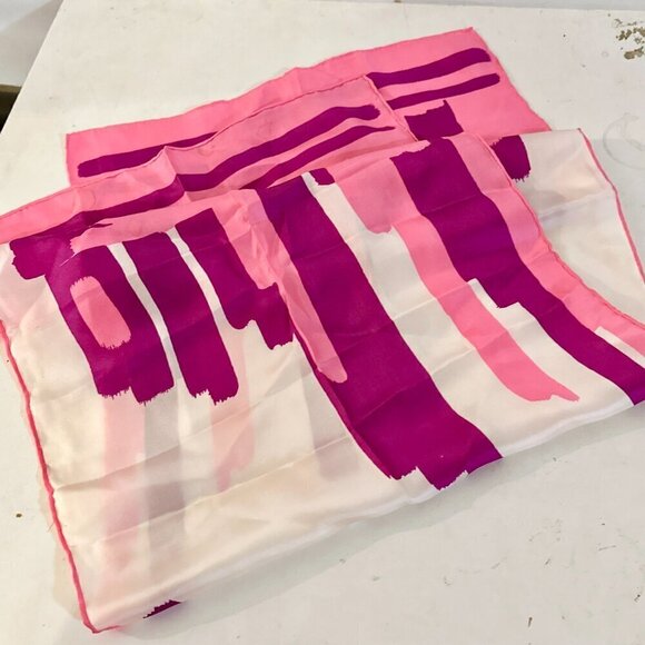 Vintage Abstract Mid Century Mod Modernist Silk Pink Scarf Long - Picture 1 of 6